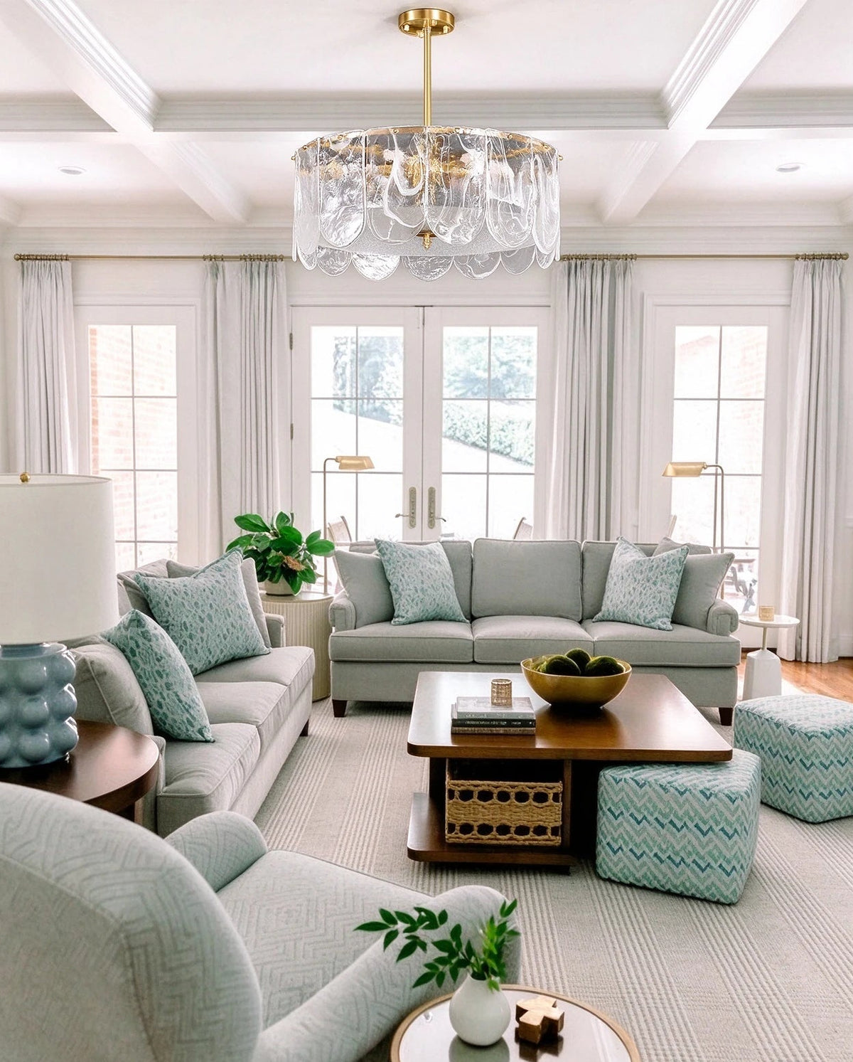 Modern Crystal Wave Disc Art Glass Chandelier in Bright Living Space
