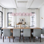Modern Pink Hydrangea Petal Art Glass Linear Chandelier in Formal Dining Room