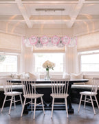 Modern Silver Pink Hydrangea Petal Linear Chandelier in Stylish Dining Nook