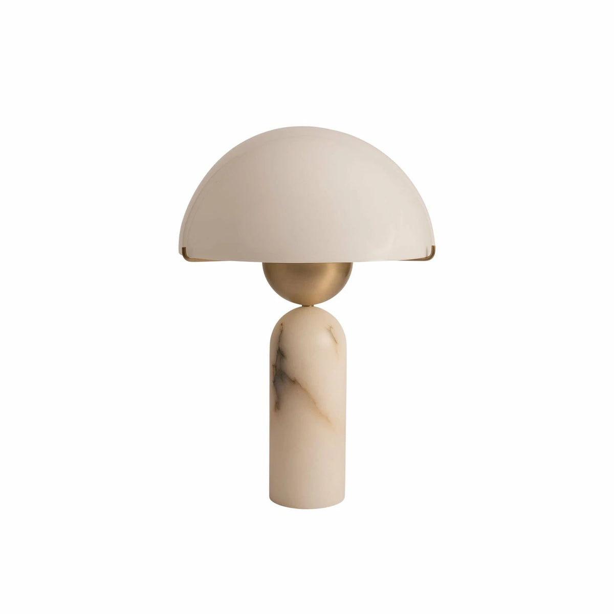 Modern Alabaster Mushroom Accent Table Lamp with Brass and Stone Base on Pure White Background