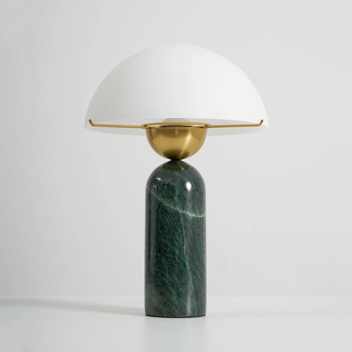 Modern Alabaster Mushroom Table Lamp with Green Marble Base Studio Product Shot