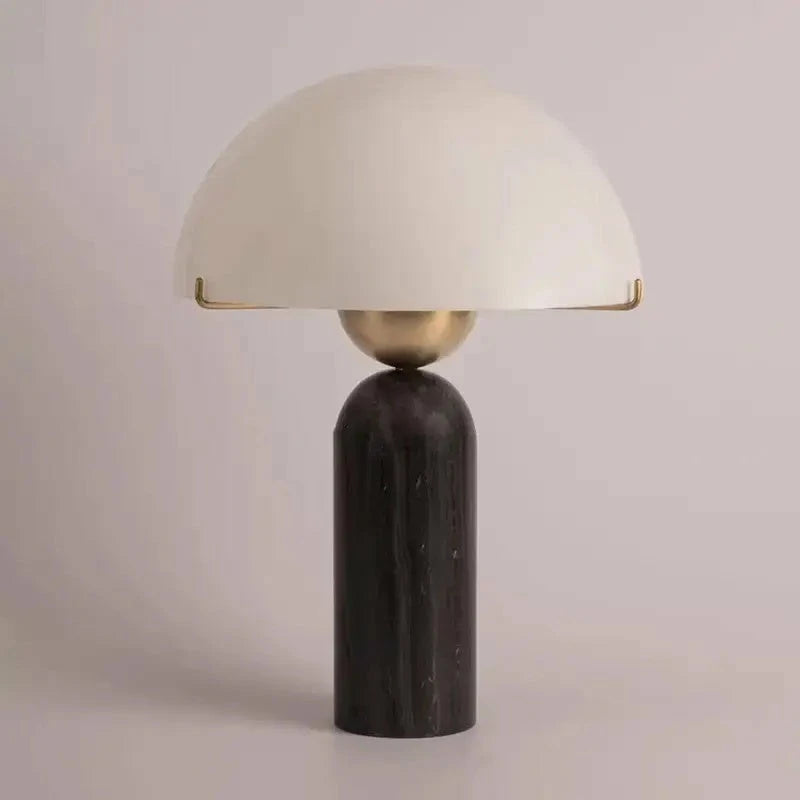 Modern Alabaster Mushroom Table Lamp with Textured Black Base Studio Shot