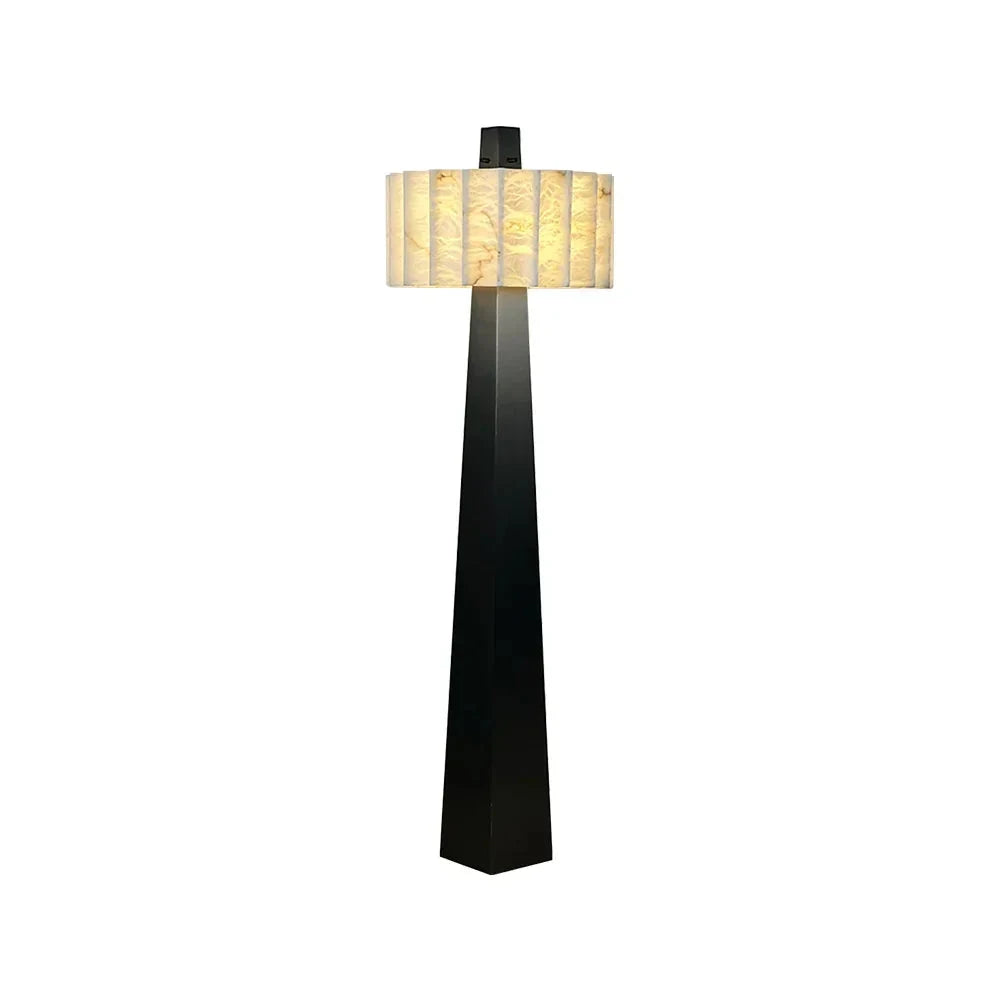Modern Black Tapered Base Alabaster Floor Lamp on Pure White Background