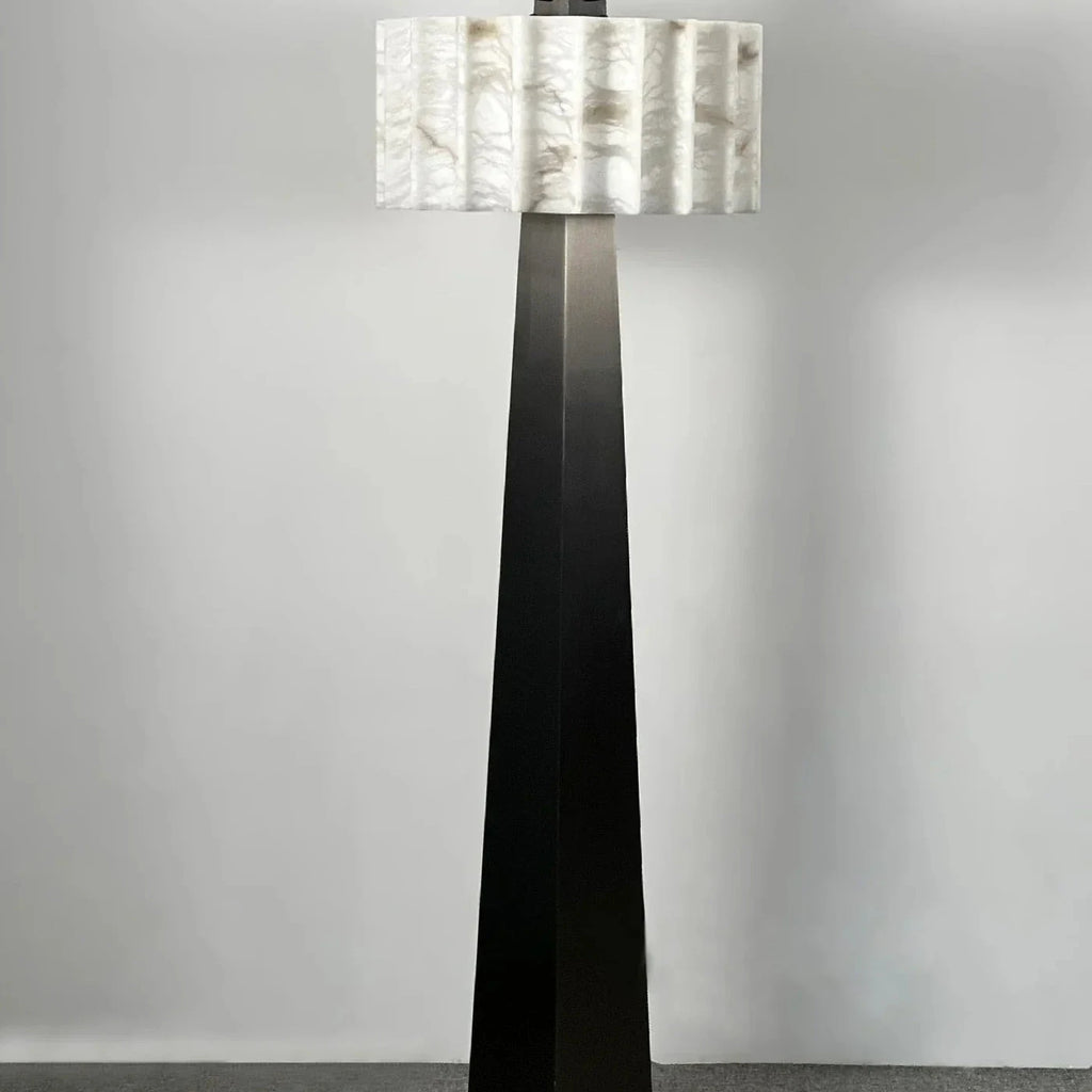 White Alabaster Drum Shade Floor Lamp Studio Display