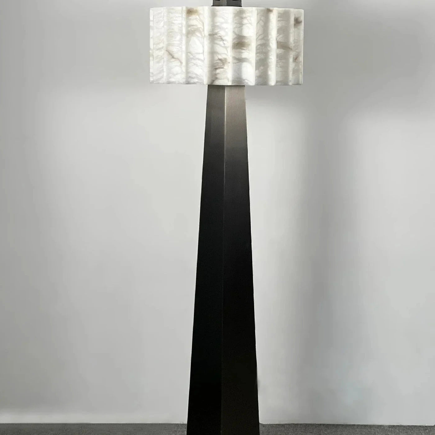 White Alabaster Drum Shade Floor Lamp Studio Display