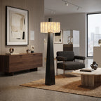 Contemporary Alabaster Floor Lamp Over Living Room Sideboard