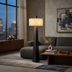 Modern Alabaster Floor Lamp Illuminating City View Living Room