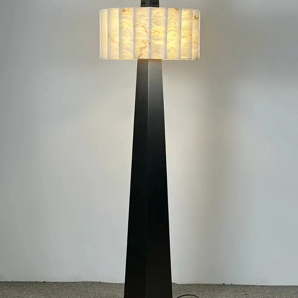 Modern Black Tapered Base Alabaster Floor Lamp Studio Display