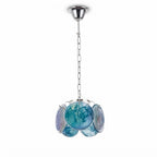 Modern Colorful Disc Art Glass Pendant Light with Silver Canopy on Pure White Background
