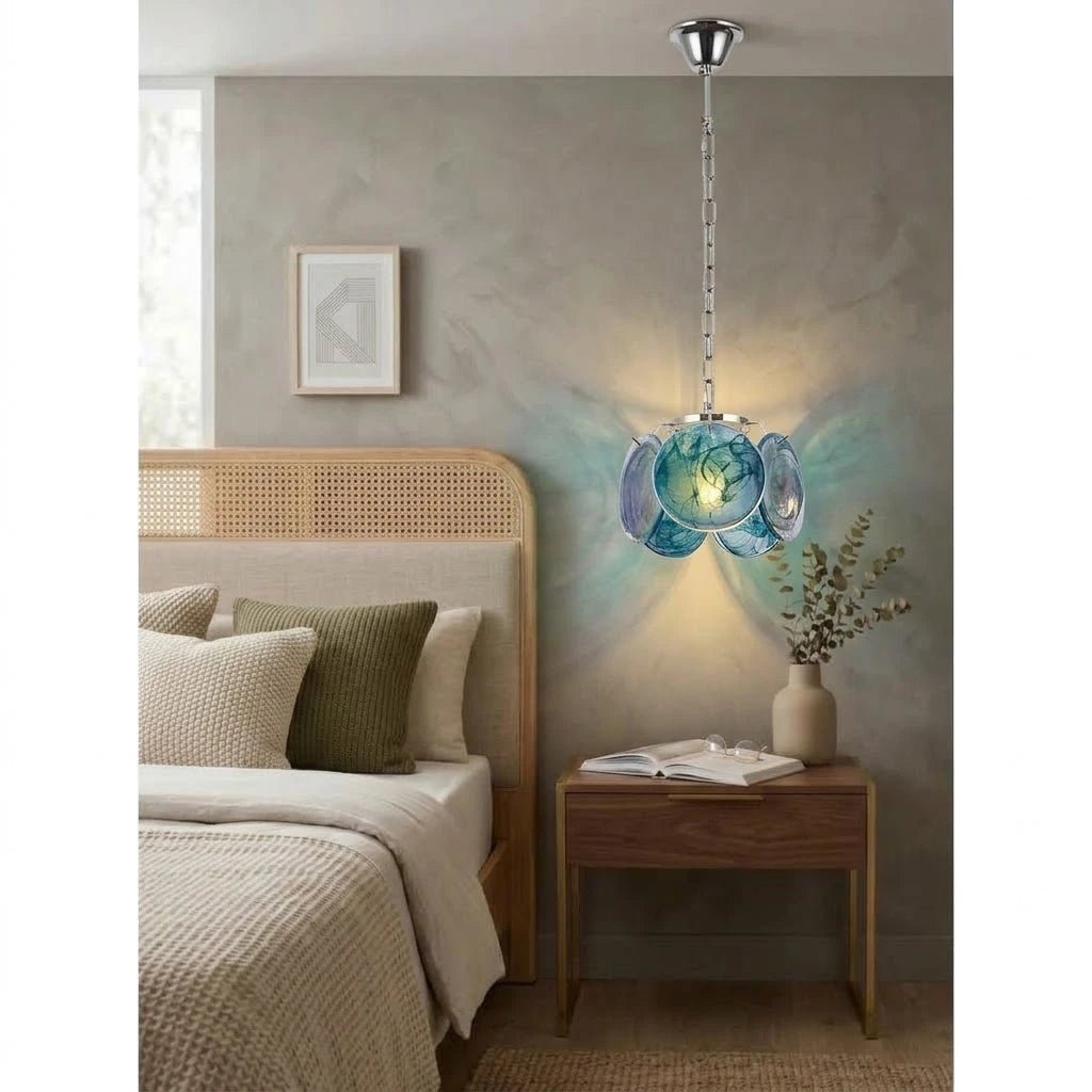 Modern Colorful Disc Art Glass Pendant Light in Master Bedroom