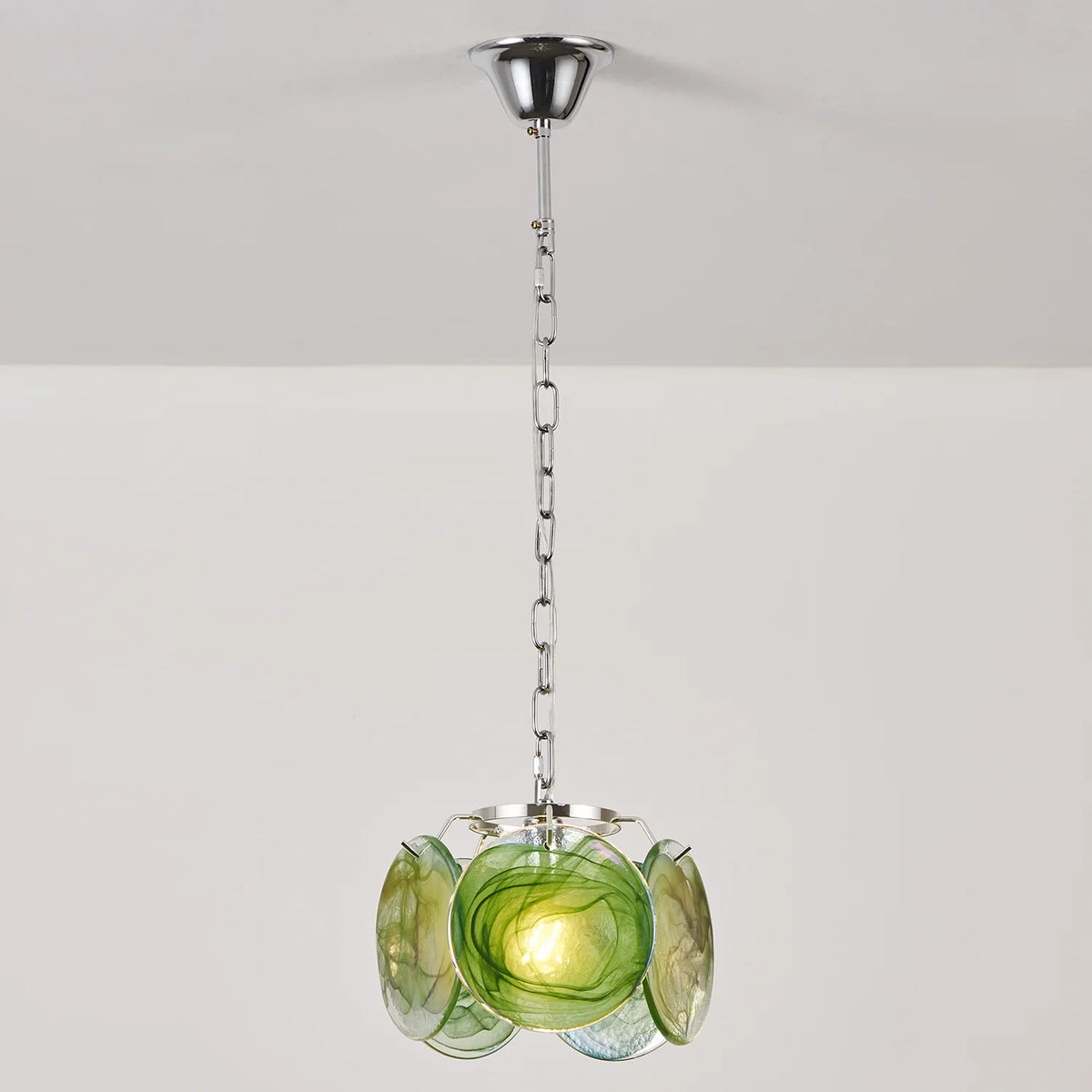 Illuminated Modern Green Colorful Disc Pendant Light Studio Display