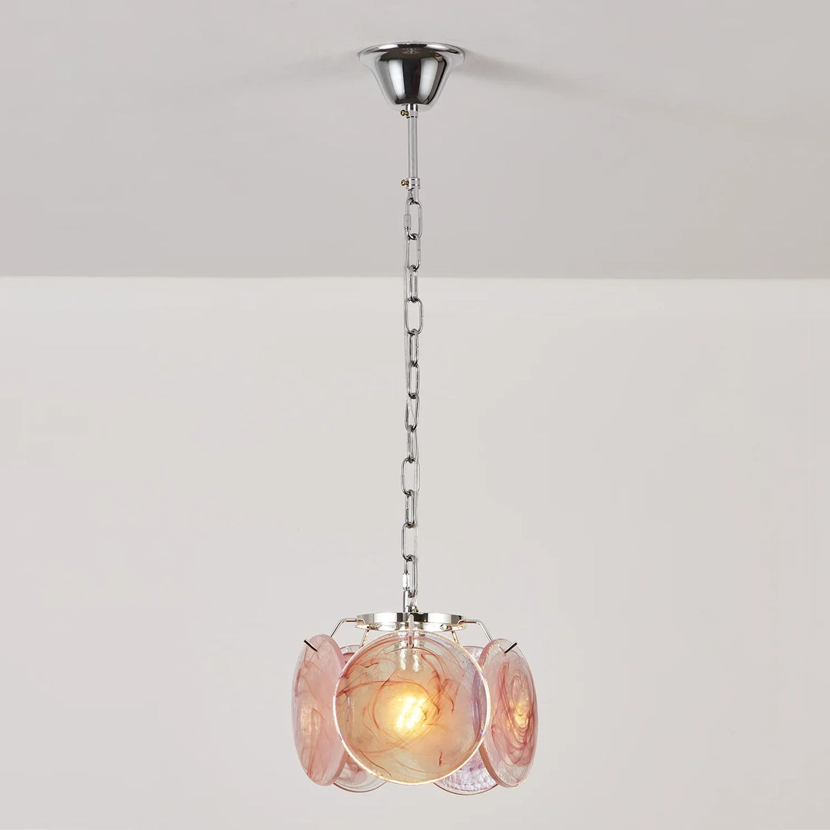 Illuminated Modern Pink Colorful Disc Pendant Light Studio Display