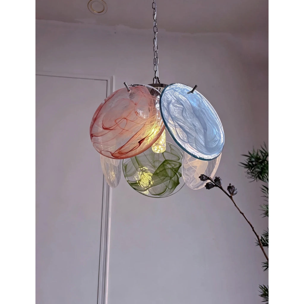 Modern Colorful Disc Art Glass Pendant Light Against Window Light