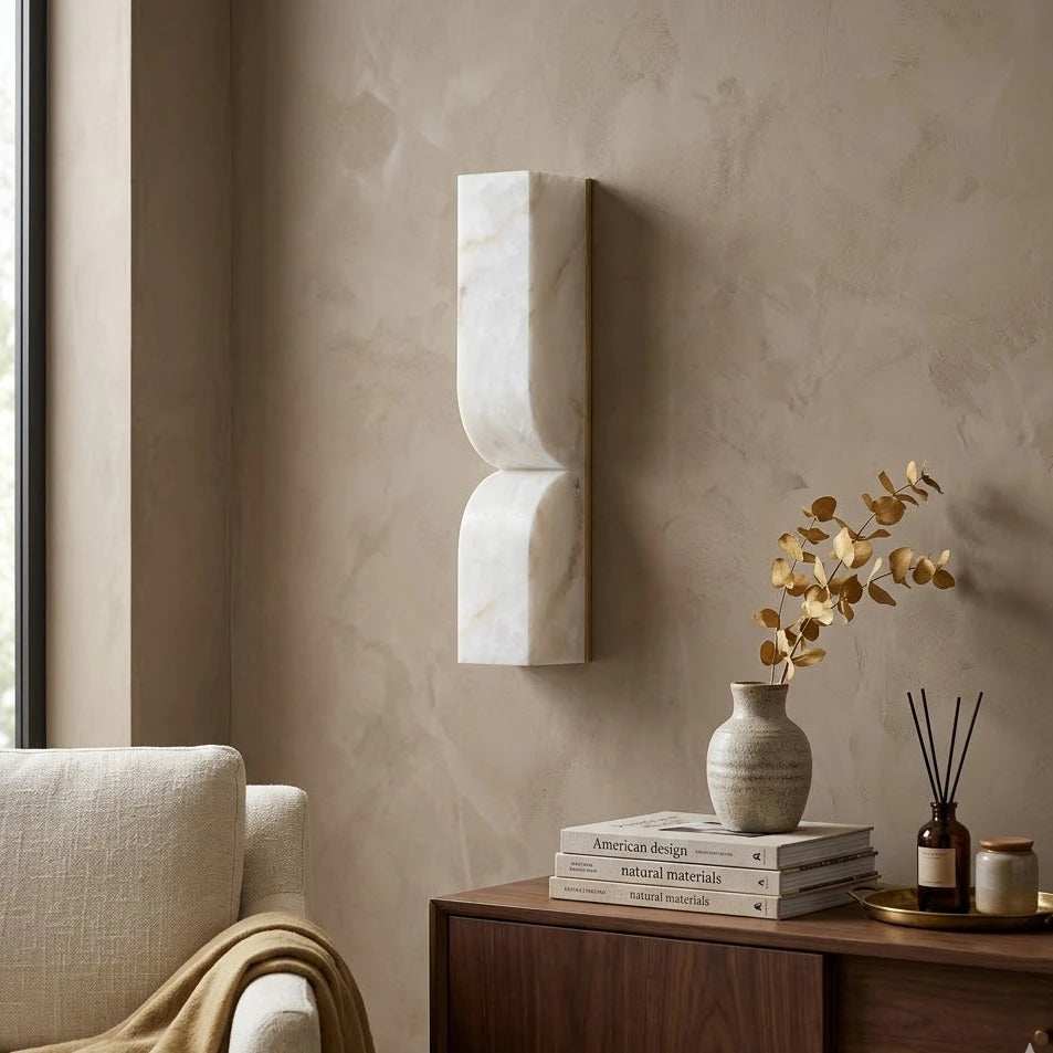 Modern Fluted Alabaster Wall Sconce in Living Room