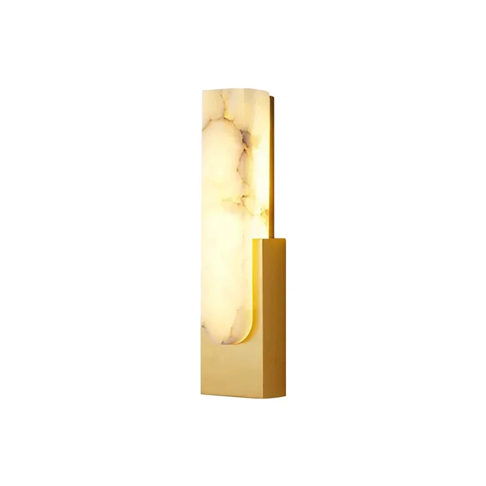 Modern Rectangular Alabaster Wall Sconce with Brass Base on White Background