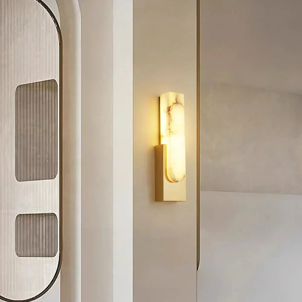Rectangular Alabaster LED Sconce Mounted in Modern Nook