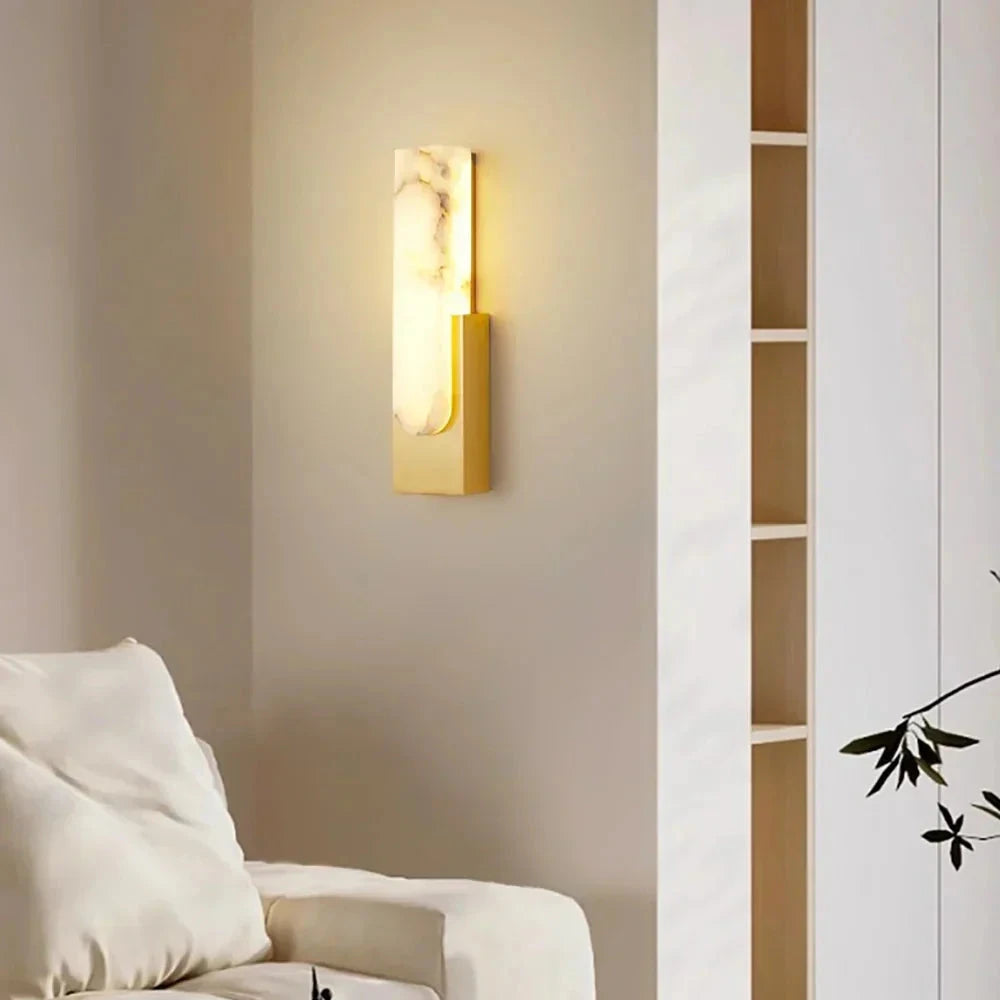 Modern Alabaster Bar Sconce Light Over Living Room Armchair
