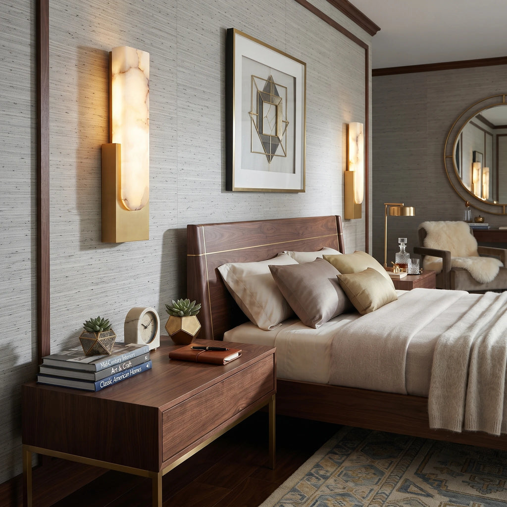 Modern Alabaster Sconce Light as Bedside Reading Lamp