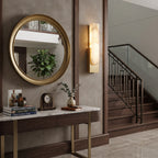 Alabaster Wall Light Mounted Near Stairway Console Table