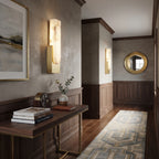 Pair of Modern Alabaster Sconces Illuminating Hallway Corridor