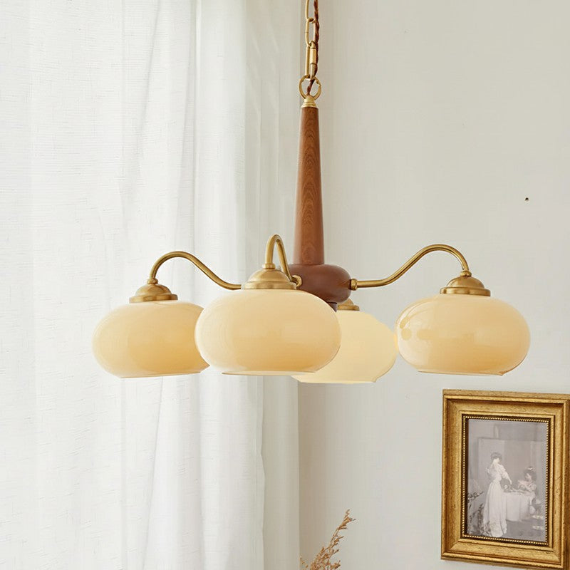 Mid-Century Chandelier with Warm Butter Yellow Glass Shades
