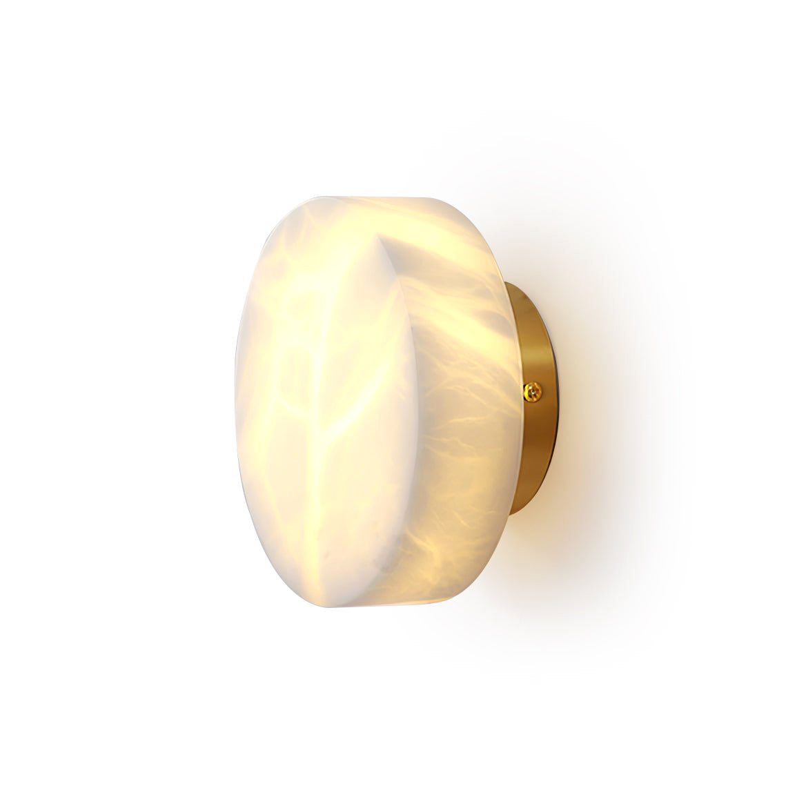 Modern Carved Leaf Vein Alabaster Disc Wall Sconce on White Background