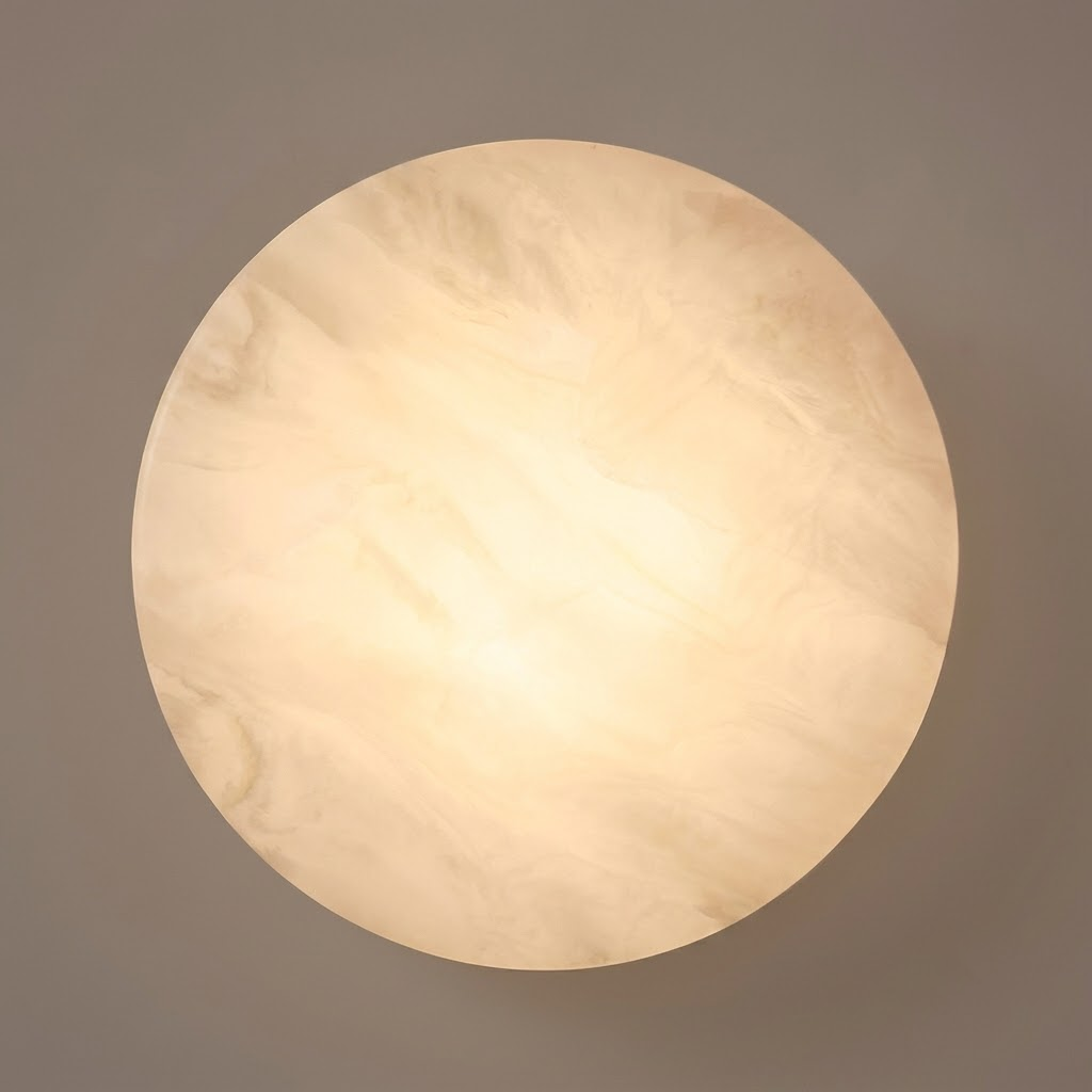 Direct Front View of Illuminated Leaf Vein Alabaster Sconce