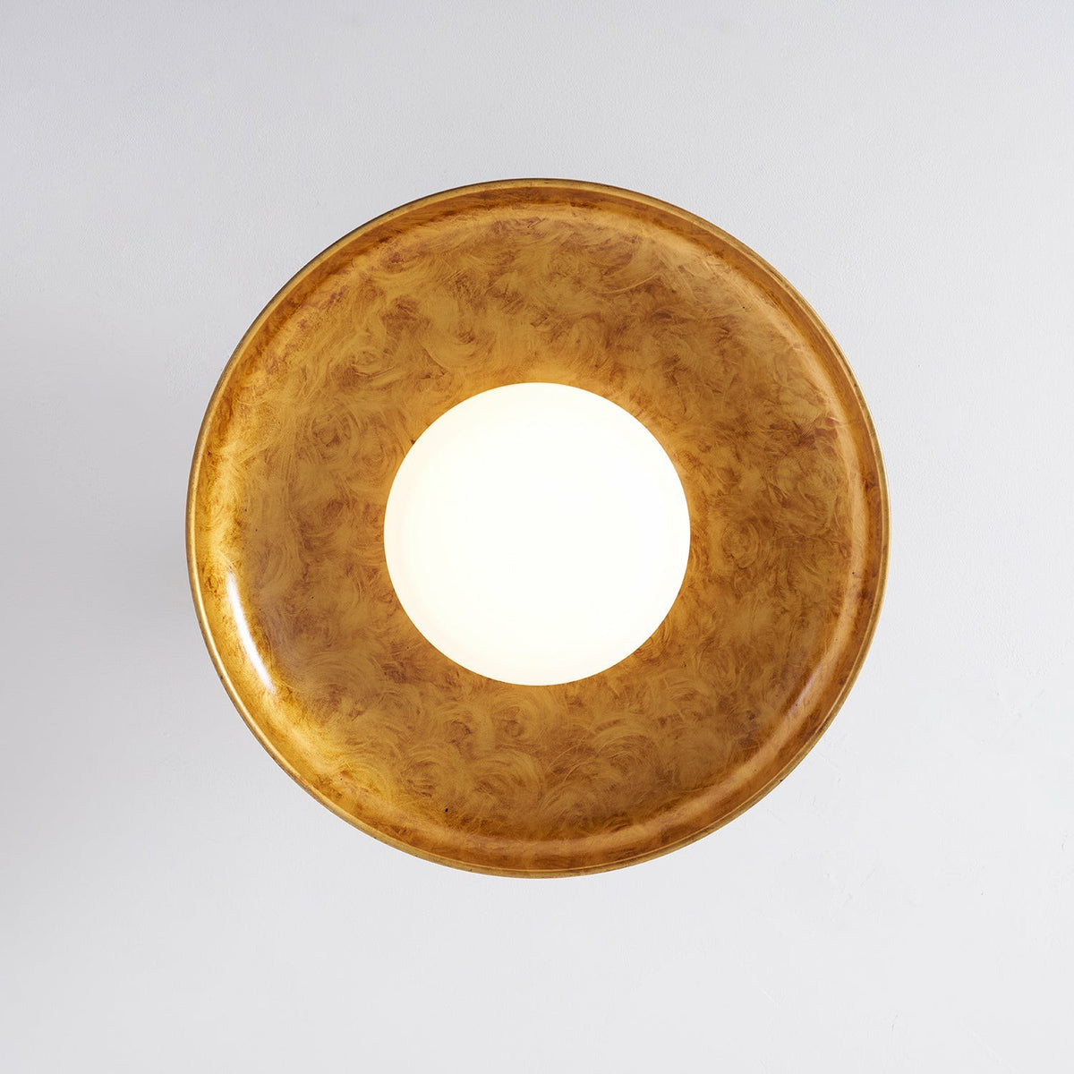 Top Down View of Gold Leaf Dish Ceiling Light with Opal Diffuser