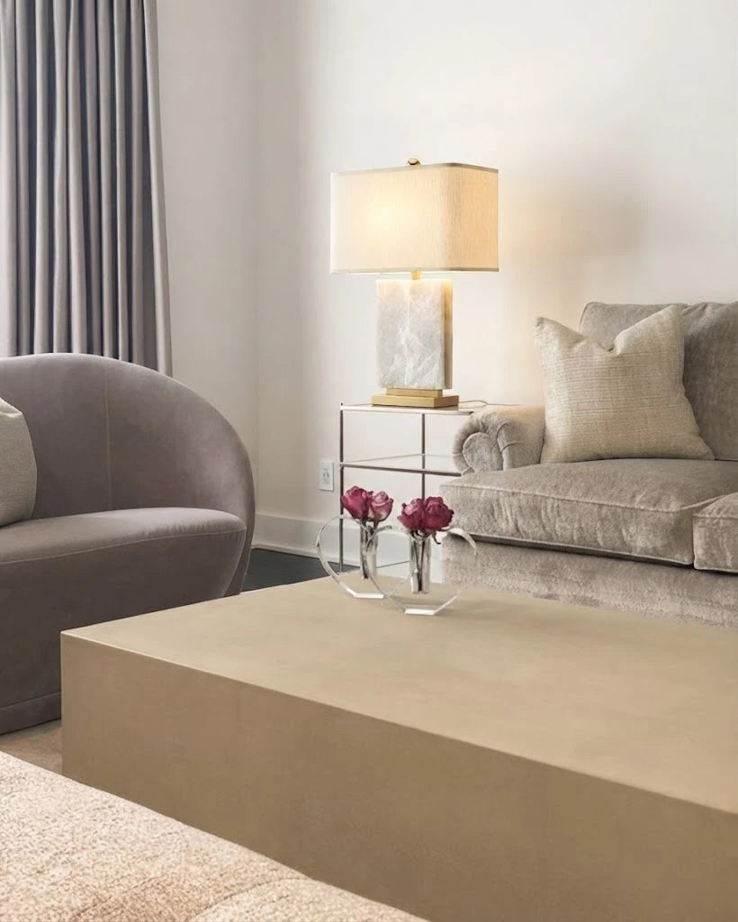 Modern Brass Textured Marble Table Lamp in Contemporary Living Space