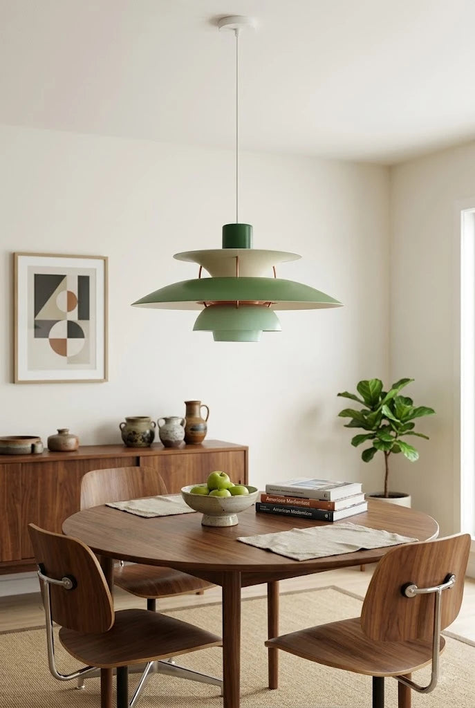 Modern Nordic Green Gradient Pendant Light in Bright Dining Setting