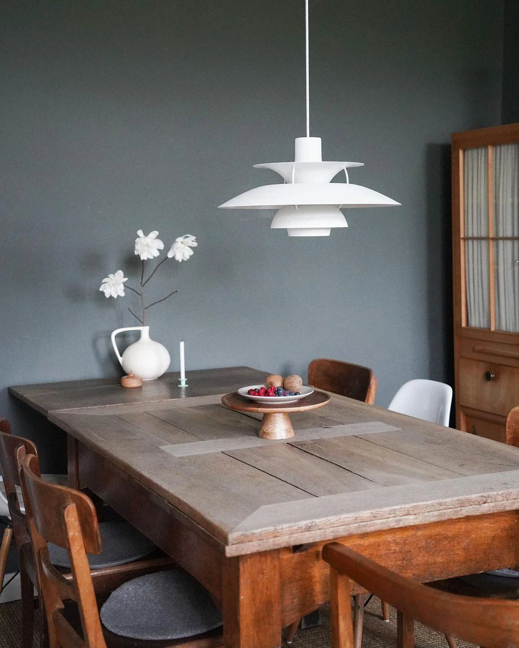 Modern Nordic Pendant Light in Vintage Dark Dining Room
