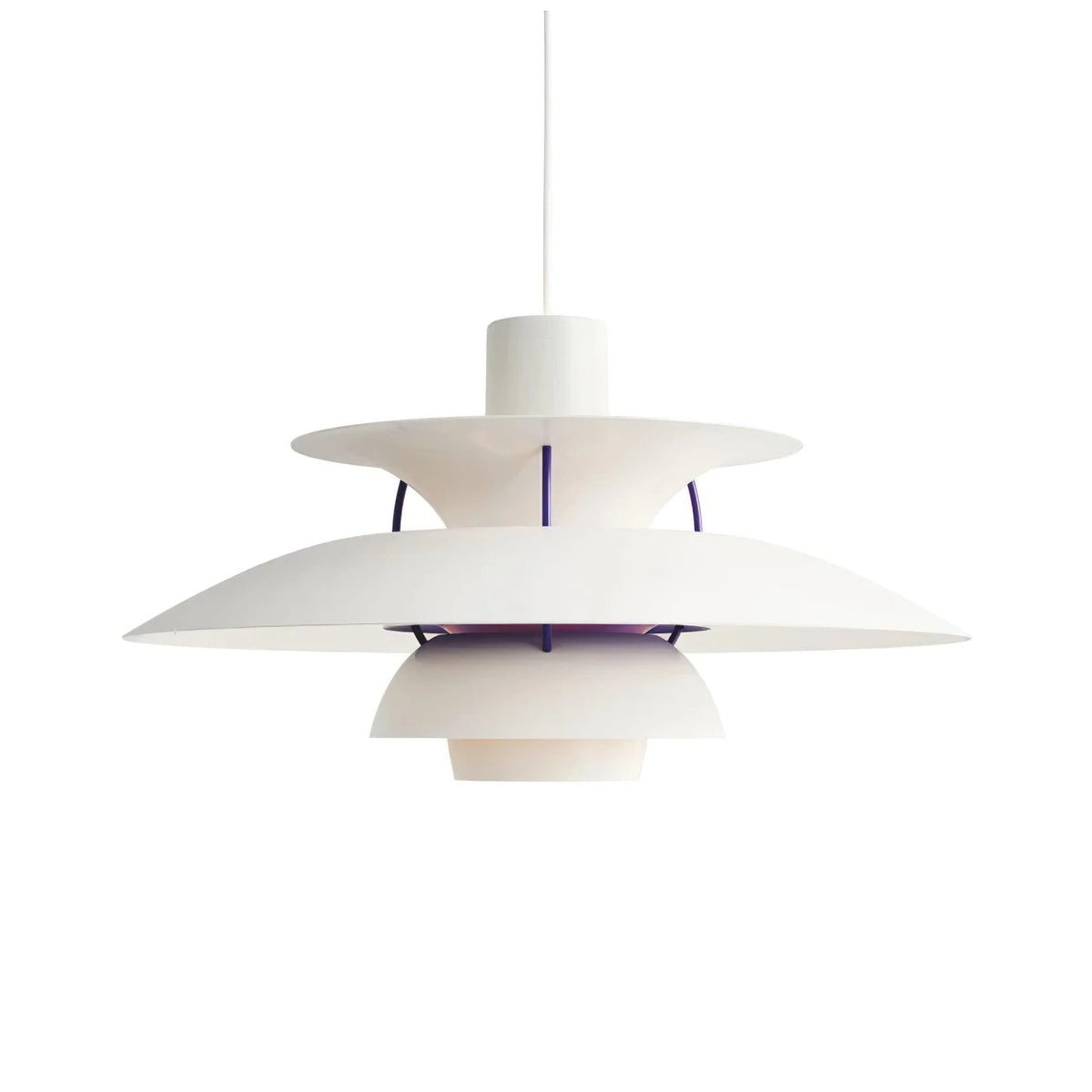 Front View of Modern Nordic White and Purple Pendant Light Studio Shot