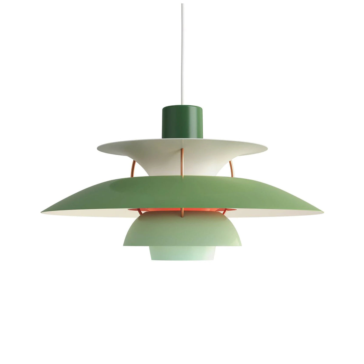 Modern Nordic Multi-Tier Green Gradient Art Pendant Light with White Canopy on Pure White Background