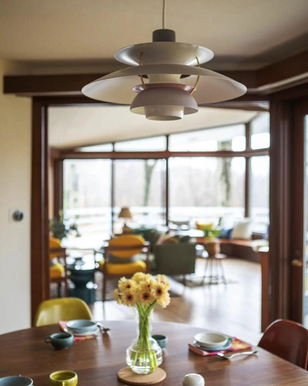 Modern Nordic Pendant Light in High Ceiling Dining Room