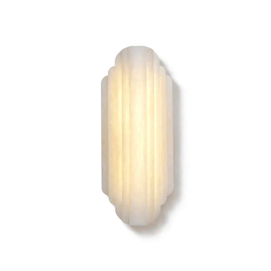 Arcadia Tiered Alabaster Sconce illuminated vertical wall light studio product shot