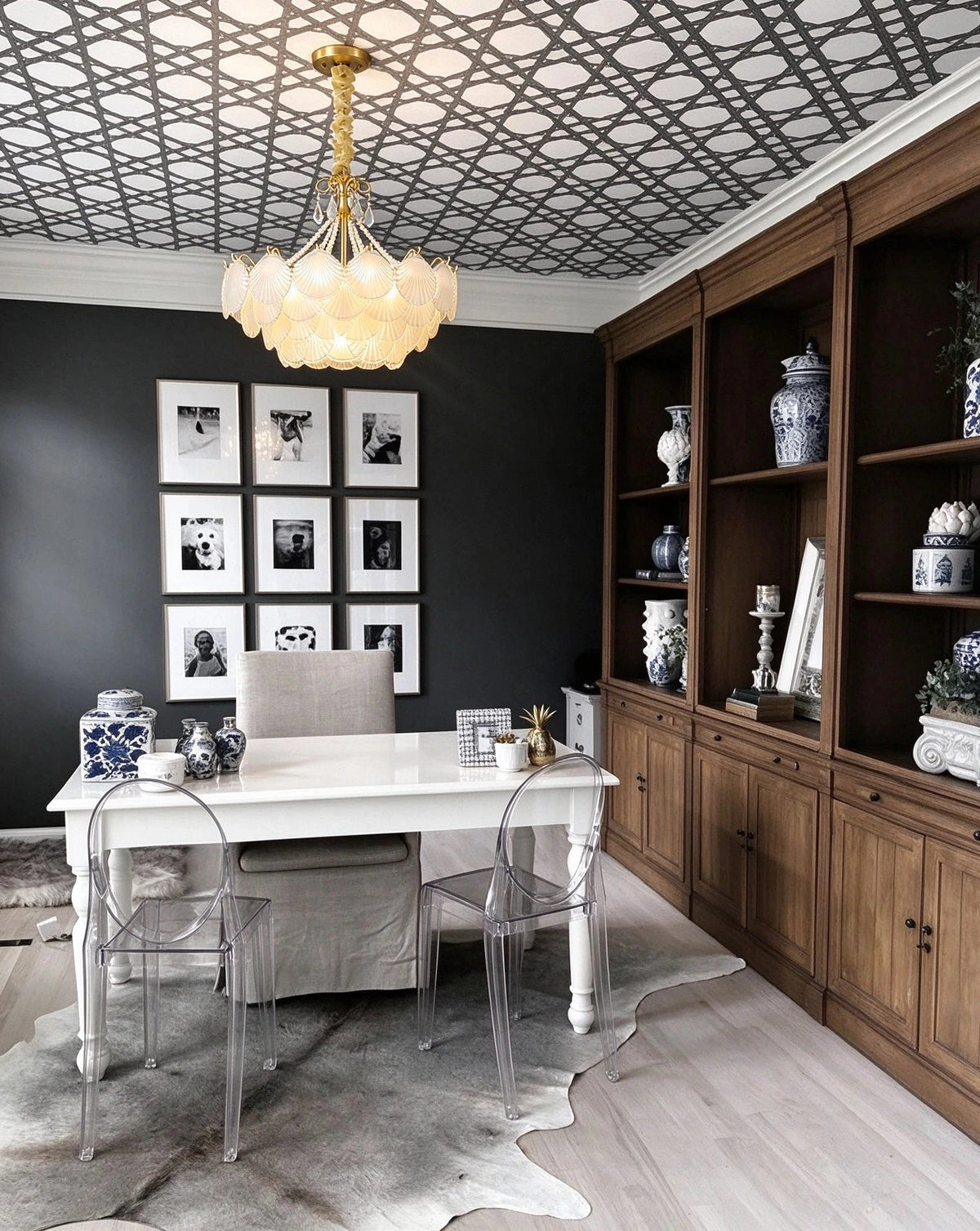 Modern Shell Art Glass Chandelier in Home Office Study Space