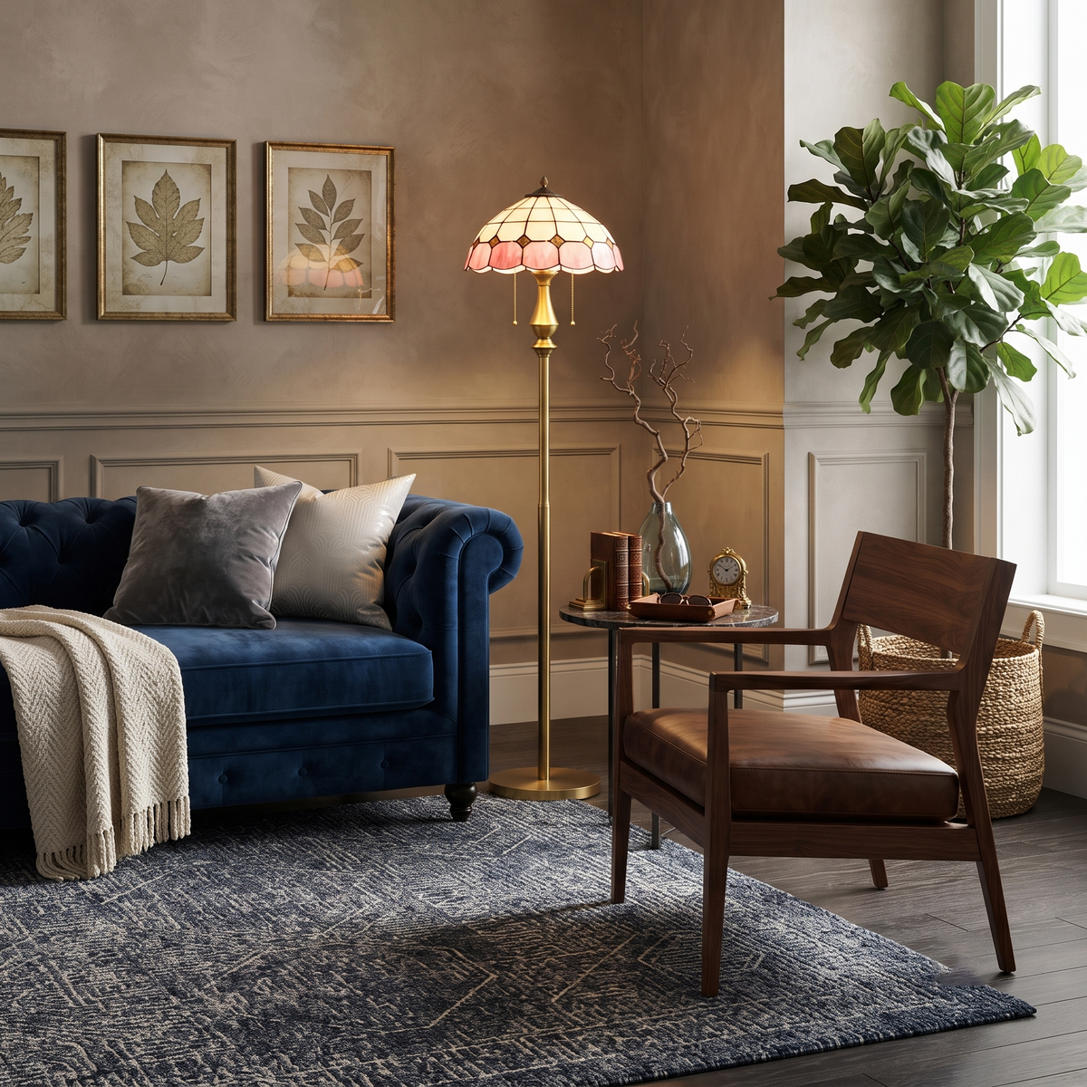 Vintage Brass Floor Lamp as Ambient Lighting in Living Room