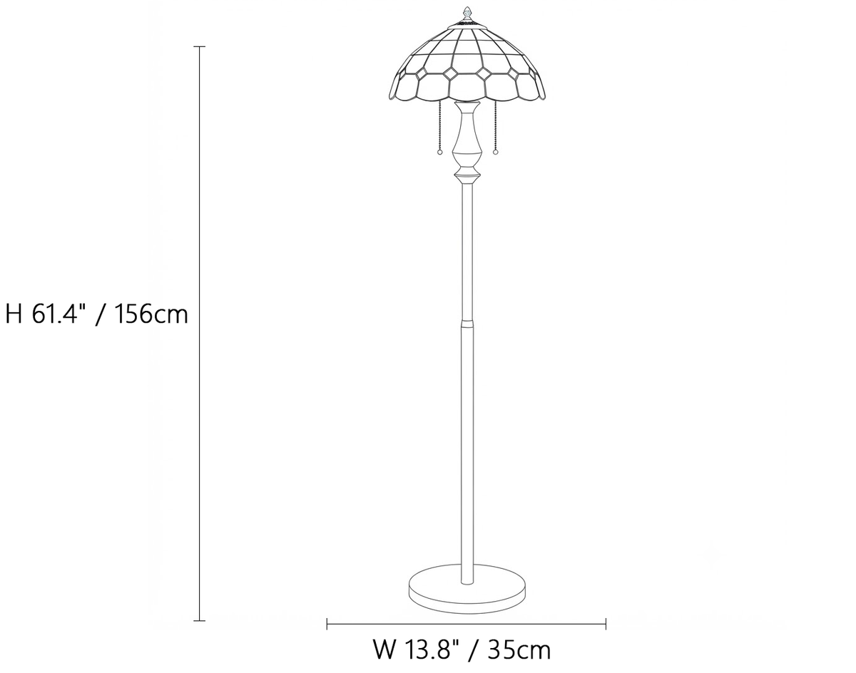Vintage Tiffany Stained Glass Floor Lamp Line Art Dimension Diagram