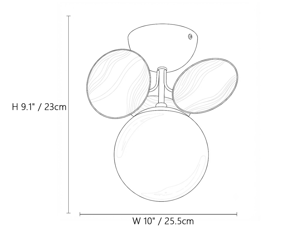 Single Light Petal Globe Ceiling Light Line Art Dimension Diagram