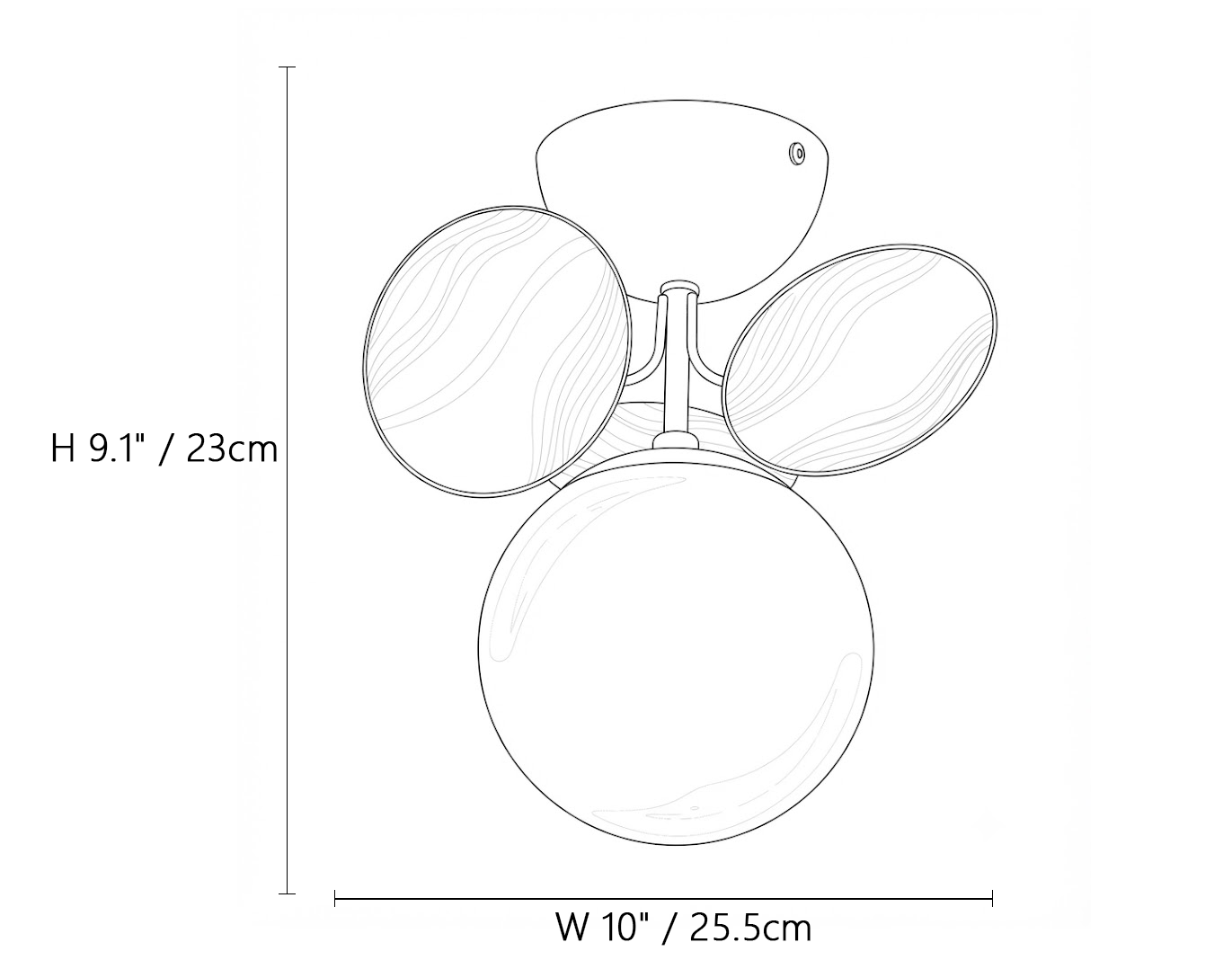 Single Light Petal Globe Ceiling Light Line Art Dimension Diagram