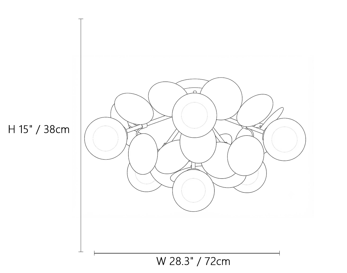 Small Petal Globe Ceiling Light Line Art Dimension Diagram