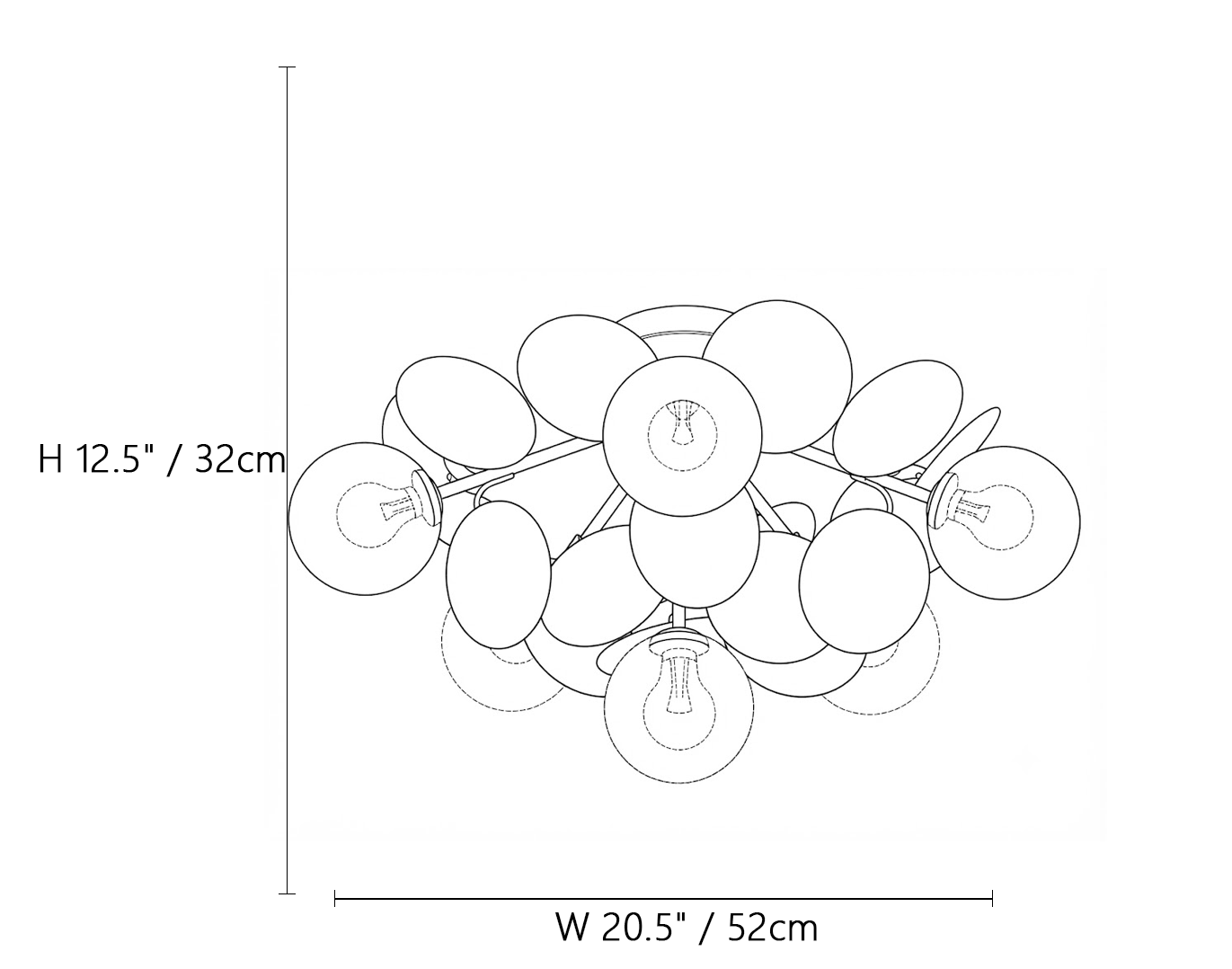 Large Petal Globe Ceiling Light Line Art Dimension Diagram