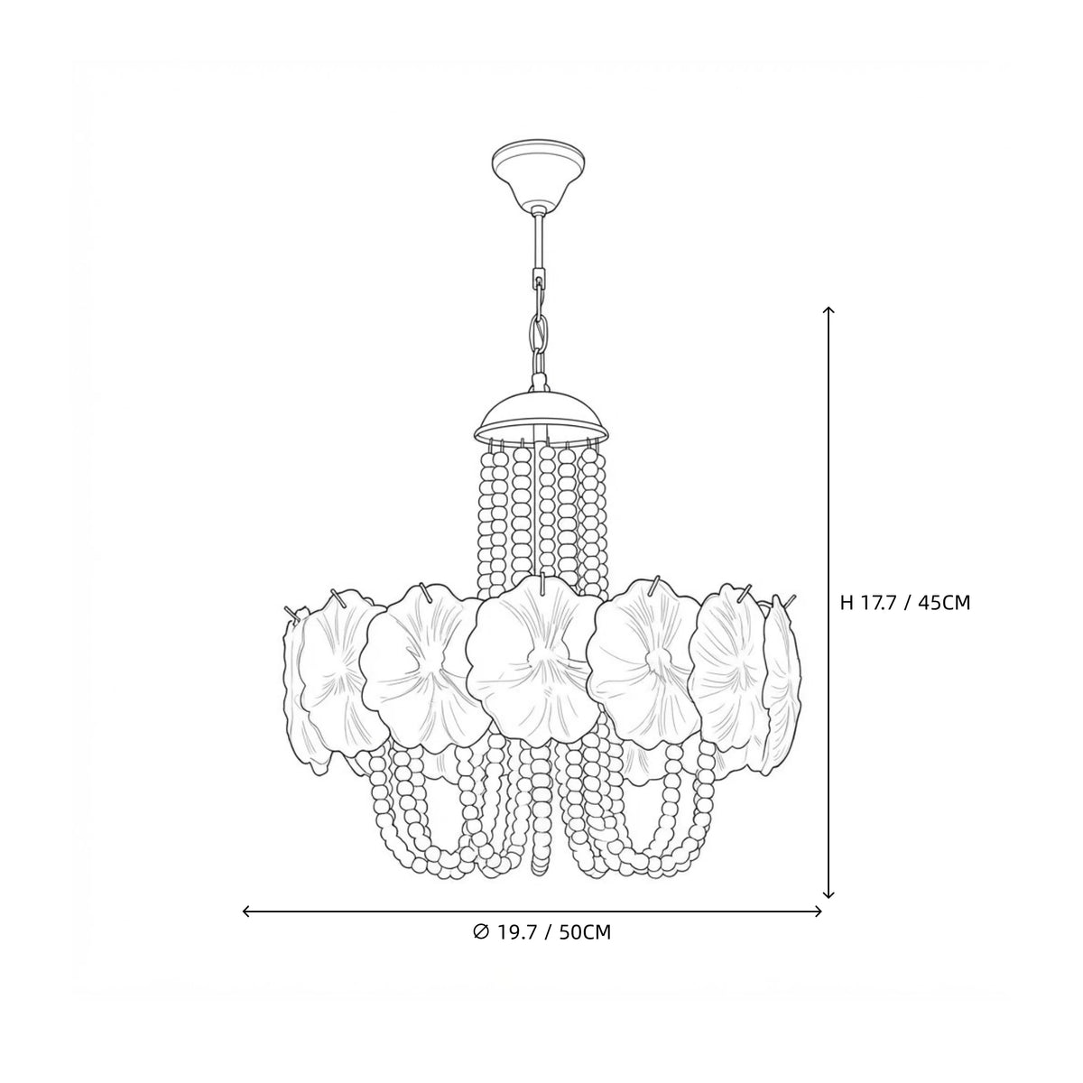 Modern Small White Flower Art Glass Chandelier Line Art Dimension Diagram