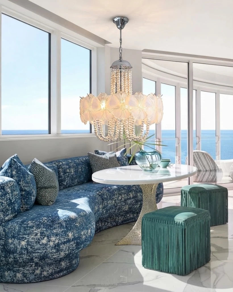 Modern White Flower Chandelier in Luxury Living Room