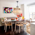 Modern White Flower Chandelier in Cozy Dining Nook