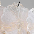 Close Up View of White Flower Glass Petals and Pearl Beaded Strings