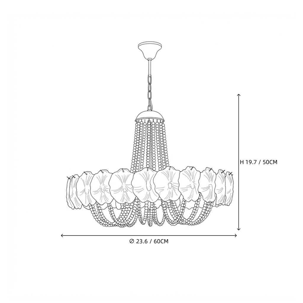 Modern Medium White Flower Art Glass Chandelier Line Art Dimension Diagram