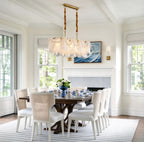 Modern Brass Pearl Fringe Chandelier in Bright Dining Room