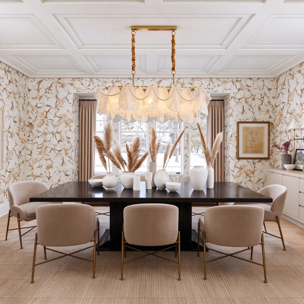 Modern Pearl Fringe Art Glass Chandelier in Stylish Dining Room