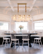 Modern Brass Pearl Fringe Chandelier Over Dining Nook